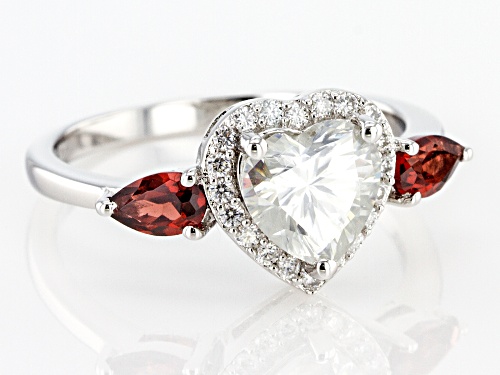 MOISSANITE FIRE(R) 1.40CTW DEW AND .50CTW RED GARNET PLATINEVE(R) RING - Size 10