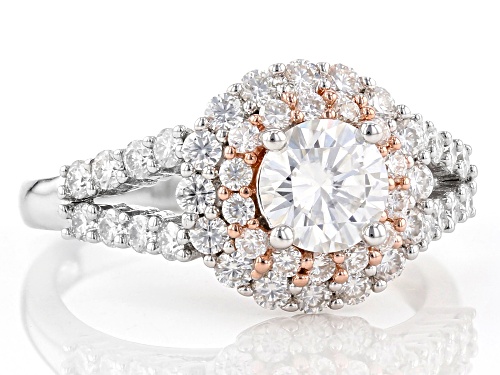 MOISSANITE FIRE(R) 2.04CTW DEW ROUND BRILLIANT PLATINEVE(R) WITH 14K ROSE GOLD ACCENT RING - Size 11