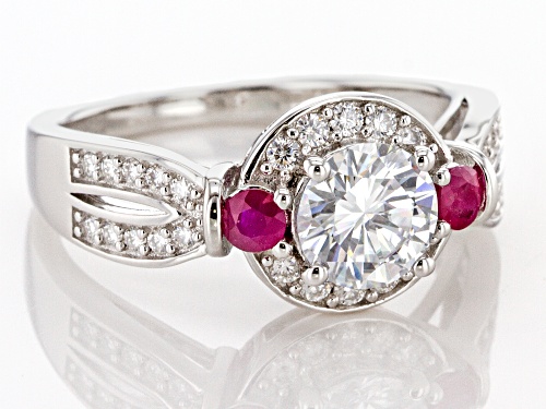 MOISSANITE FIRE(R) 1.40CTW DEW AND .36CTW BURMESE RUBY PLATINEVE(R) RING - Size 6