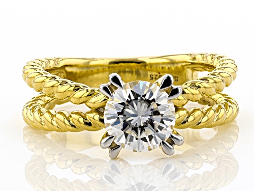 MOISSANITE FIRE(R) 1.20CT DEW ROUND BRILLIANT 14K YELLOW GOLD OVER SILVER RING - Size 11