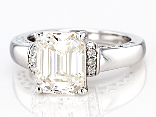 MOISSANITE FIRE(R) 3.69CTW DEW EMERALD CUT AND ROUND PLATINEVE(R) RING - Size 11