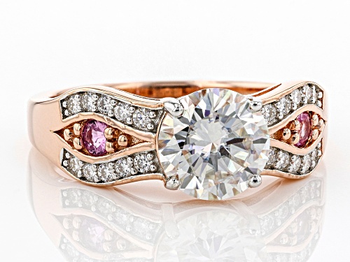 MOISSANITE FIRE(R) 1.70CTW DEW AND .15CTW PINK SAPPHIRE 14K ROSE GOLD OVER SILVER RING - Size 7