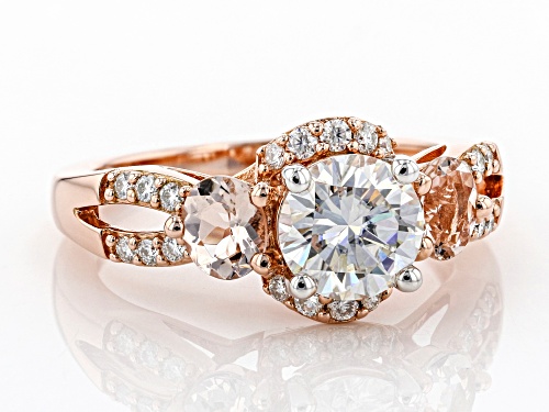 MOISSANITE FIRE(R) 1.48CTW DEW AND .58CTW MORGANITE 14K ROSE GOLD OVER SILVER RING - Size 8