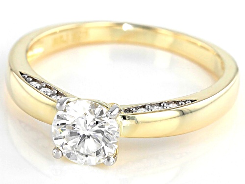 MOISSANITE FIRE(R) .96CTW DEW ROUND 14K YELLOW GOLD OVER SILVER RING - Size 10