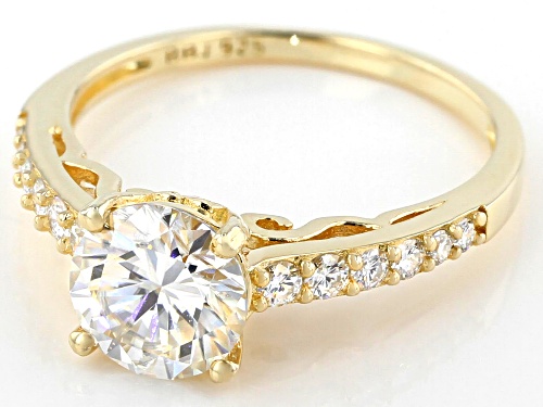 MOISSANITE FIRE(R) 1.86CTW DEW ROUND 14K YELLOW GOLD OVER SILVER RING - Size 11