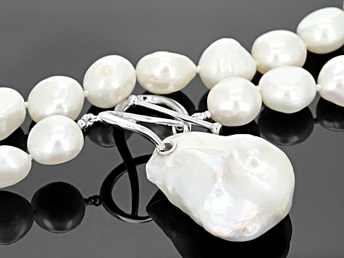 10.5-11mm And 16-23mm White Cultured Freshwater Pearl Sterling Silver 20 Inch Strand Necklace - Size 20