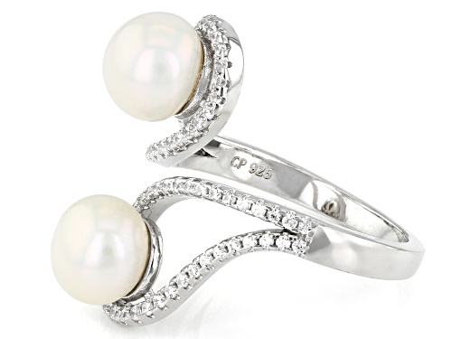 7-8mm White Cultured Freshwater Pearl & Bella Luce® Rhodium Over Sterling Silver Ring - Size 12