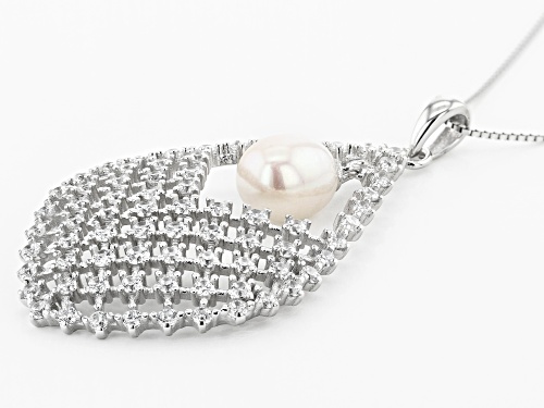 7-8mm White Cultured Freshwater Pearl & Bella Luce® Rhodium Over Sterling Silver Pendant With Chain