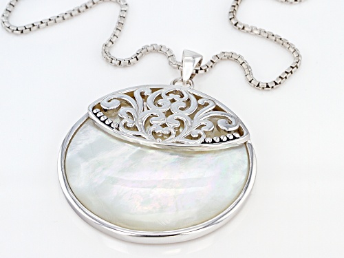White Mother-of-Pearl Rhodium Over Sterling Silver Pendant With Chain