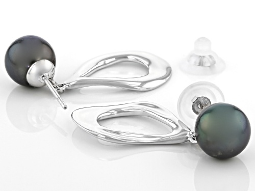 10-11mm Cultured Tahitian Pearl Rhodium Over Sterling Silver Earrings