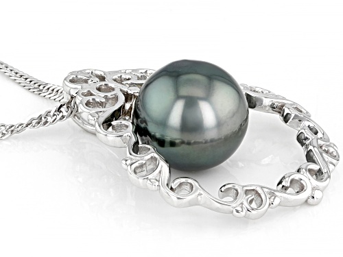 8-9mm Cultured Tahitian Pearl Rhodium Over Sterling Silver Pendant With Chain