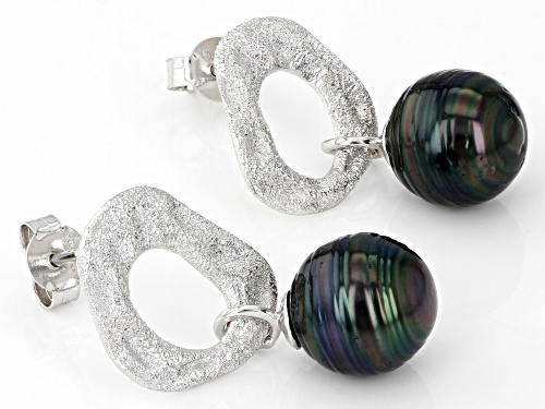 9-10mm Cultured Tahitian Pearl Rhodium Over Sterling Silver Earrings