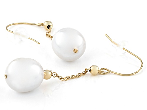 9.5-10mm White Cultured Freshwater Pearl 14k Yellow Gold Dangle Earrings