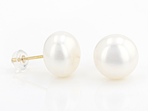 11-11.5mm White Cultured Freshwater Pearl 14k Yellow Gold Stud Earrings