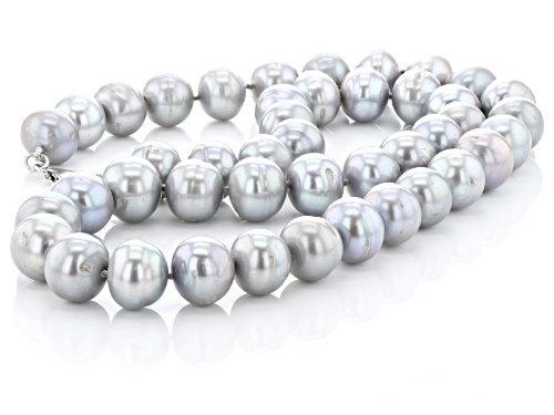 12-13mm Platinum Cultured Freshwater Pearl Rhodium Over Sterling Silver 20 Inch Strand Necklace - Size 20