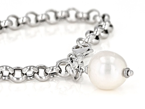 Genusis™ 11-12mm White Cultured Freshwater Pearl Rhodium Over Sterling Silver Bracelet - Size 8