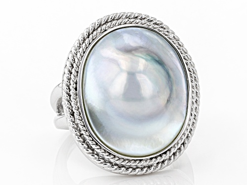20mm Platinum Cultured South Sea Mabe Pearl Rhodium Over Sterling Silver Ring - Size 7