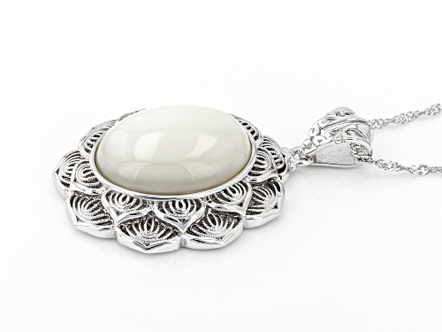 White South Sea Mother-of-Pearl Rhodium Over Sterling Pendant With Chain