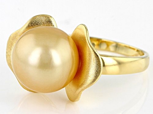 10-11mm Golden Cultured South Sea Pearl 18k Yellow Gold Over Sterling Silver Ring - Size 12
