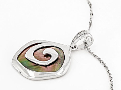 Tahitian South Sea Mother-of-Pearl & White Zircon Rhodium Over Silver Pendant With Chain