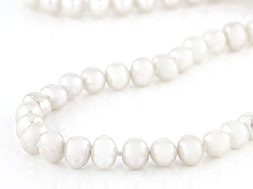 6-6.5mm White Cultured Freshwater Pearl Rhodium Over Sterling Silver 36 Inch Strand Necklace - Size 36