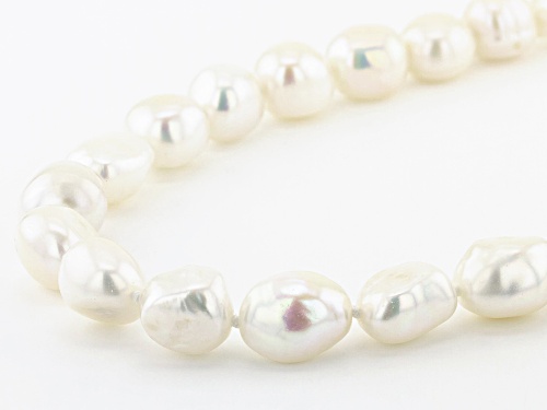 10.5-11.5mm White Cultured Freshwater Pearl Rhodium Over Sterling Silver 18 Inch Strand Necklace - Size 18