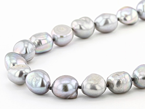 10.5-11.5mm Silver Cultured Freshwater Pearl Rhodium Over Sterling Silver 18 Inch Strand Necklace - Size 18