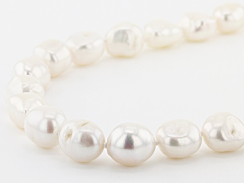 10.5-11.5mm White Cultured Freshwater Pearl Rhodium Over Sterling Silver 24 Inch Strand Necklace - Size 24
