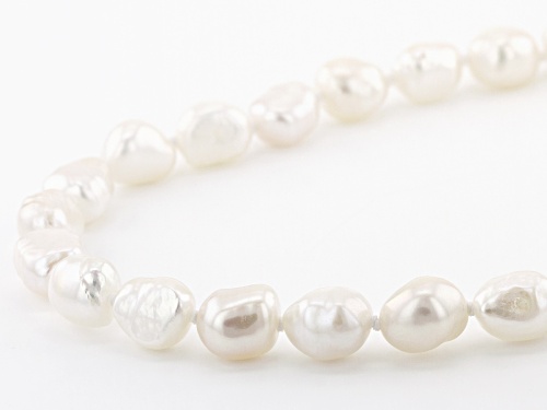 8-9mm White Cultured Freshwater Pearl Rhodium Over Sterling Silver 24 Inch Strand Necklace - Size 24