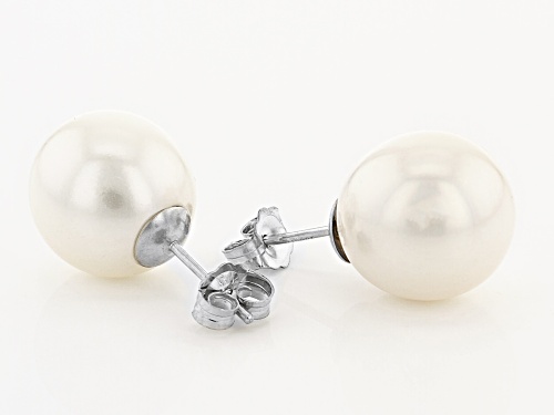 11-12mm White Cultured Freshwater Pearl Rhodium Over Sterling Silver Stud Earrings