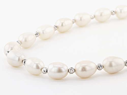 10.5-11.5mm White Cultured Freshwater Pearl Rhodium Over Sterling Silver 18 Inch Necklace - Size 18