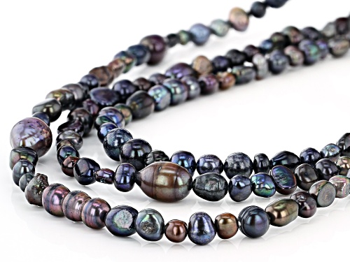 4-10mm Black Cultured Freshwater Pearl 36 Inch Endless Strand Necklace Set of 3 - Size 36