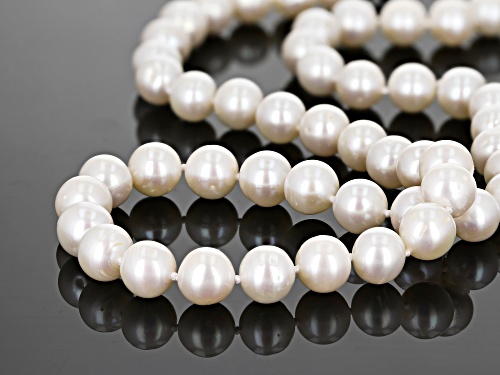 8-9mm White Cultured Freshwater Pearl Rhodium Over Sterling Silver 18 Inch Strand Necklace - Size 18