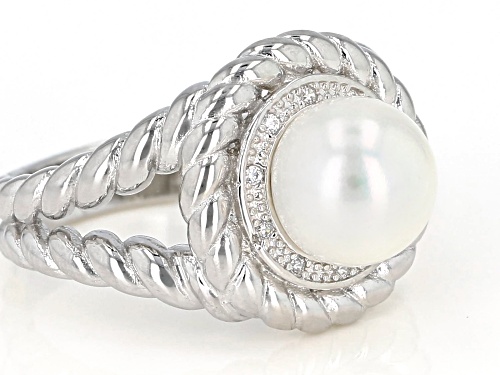 8-9mm White Cultured Freshwater Pearl & Bella Luce ® Rhodium Over Sterling Silver Ring - Size 10