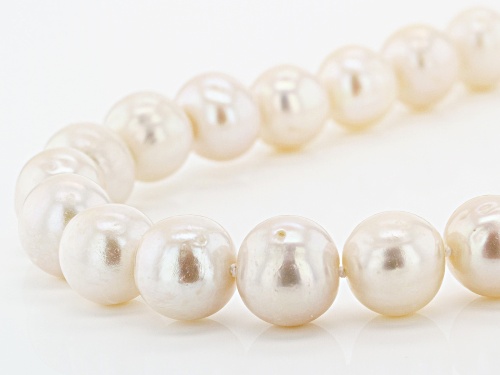 11-12.5mm White Cultured Freshwater Pearl Rhodium Over Sterling Silver 20 Inch Strand Necklace - Size 20