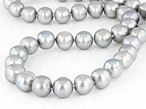 11-12.5mm Silver Cultured Freshwater Pearl Rhodium Over Sterling Silver 20 Inch Strand Necklace - Size 20
