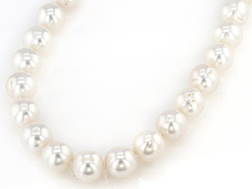 8-10mm White Cultured Freshwater Pearl Rhodium Over Sterling Silver 18 Inch Strand Necklace - Size 18