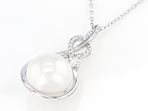 11-12mm Cultured Freshwater Pearl, Diamond Accent, Lab Created Sapphire Rhodium Over Silver Pendant