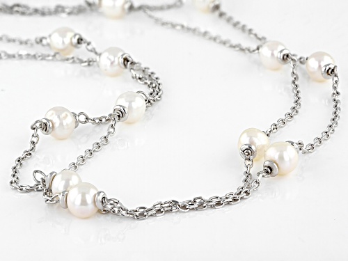 Genusis™ 12-13mm & 5-6mm White Cultured Freshwater Pearl Rhodium Over Sterling Silver Necklace - Size 18