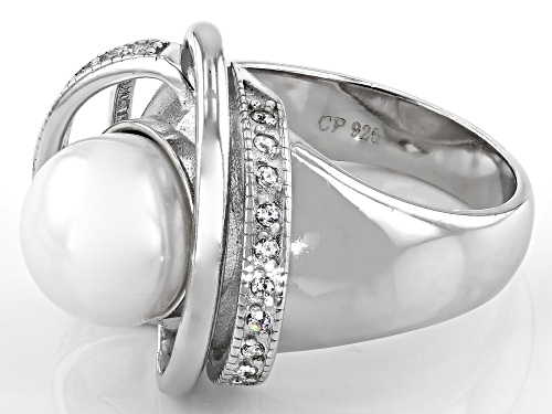 10-11mm White Cultured Freshwater Pearl & Bella Luce® Rhodium Over Sterling Silver Ring - Size 10