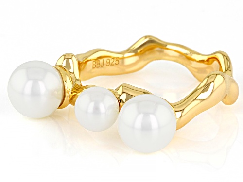 5-7mm White Cultured Freshwater Pearl 18k Yellow Gold Over Sterling Silver Ring - Size 9