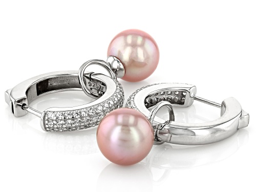 11-12mm Pink Cultured Kasumiga Pearl & Bella Luce(R) 1.35ctw Rhodium Over Silver Earrings