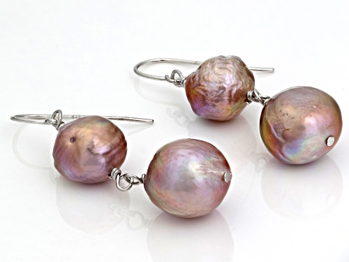 Genusis™ 10-12mm Pink Cultured Freshwater Pearl Rhodium Over Sterling Silver Drop Earrings