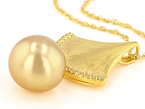 13-14mm Golden Cultured South Sea Pearl & White Topaz 18k Yellow Gold Over Silver Pendant With Chain