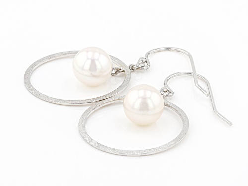 8-8.5mm White Cultured Japanese Akoya Pearl Rhodium Over Sterling Silver Earrings