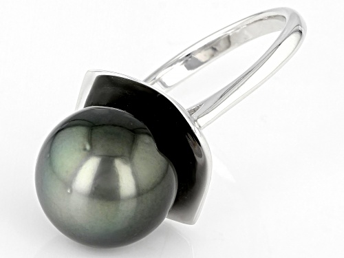10-11mm Cultured Tahitian Pearl Rhodium Over Sterling Silver Ring - Size 12