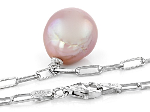 Genusis™ 12mm Pink Cultured Freshwater Pearl Rhodium Over Sterling Silver 22 Inch Necklace - Size 22