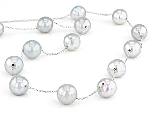 8-8.5mm Platinum Cultured Japanese Akoya Pearl Rhodium Over Sterling Silver 18 Inch Necklace - Size 18
