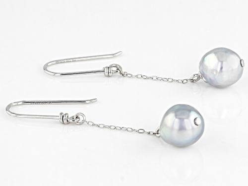 8-8.5mm Platinum Cultured Japanese Akoya Pearl Rhodium Over Sterling Silver Dangle Earrings