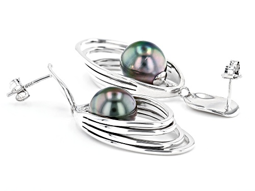 9-10mm Cultured Tahitian Pearl Rhodium Over Sterling Silver Earrings